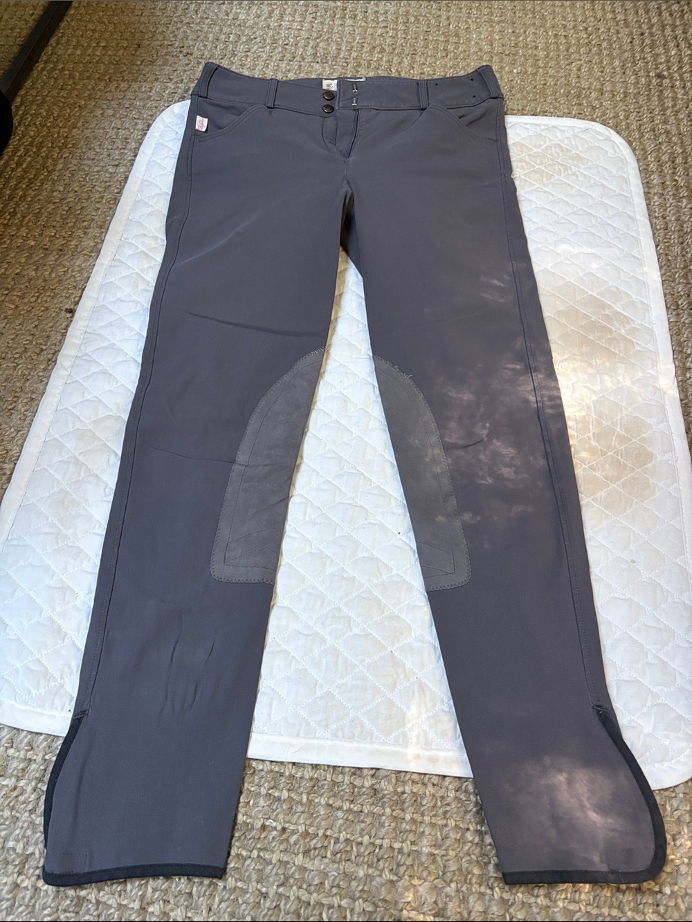 The Tailored Sportsman Gray Riding Breeches with Knee Patches sz 28